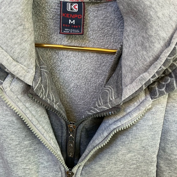 KENPO Gray double Zip-Up layered Hoodie dragon print medium - Picture 3 of 6